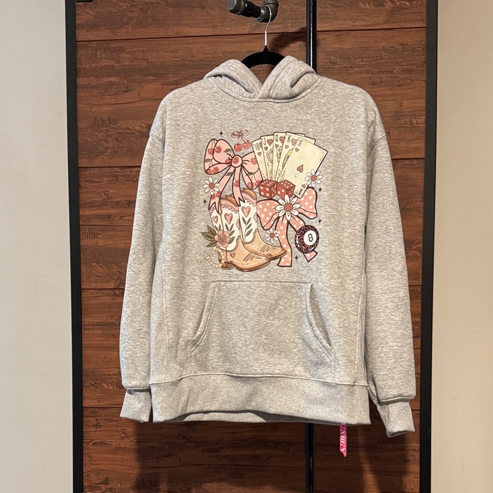 Women's Gray Graphic Hoodie with Pink Accents